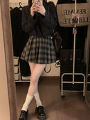 Pleated Skirts for Women American Style Retro Plaid College Autumn Sweet Girls Chic High Waist Belted Fashion All-match Mini New