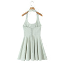 Vestido Feminino Branco com Renda Bordada e Halter - Sem Manga Costas Abertas Sexy Linha A Festa 2025