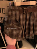 Pleated Skirts for Women American Style Retro Plaid College Autumn Sweet Girls Chic High Waist Belted Fashion All-match Mini New