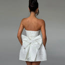 Vestido Feminino Jacquard com Ombro Frio e Laço - Sexy Costas Abertas Amarrão Festa Verão