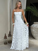 Vestido Longo Feminino Maxi com Alças Finas e Amarrão - Sexy Ombro Frio Festa Clube