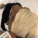 Fashion Women Chic V-Neck Lace Knitted  Cardigan Elegant Shirt Tops