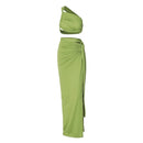Conjunto Feminino 2 Peças com Top e Saia Longa com Fenda - Festa Clube Streetwear