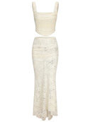 Lace Bandage 2 Piece-Set Long Skirt Female Patchwork Fashion Backless High Waist Elegant Lace-Up Maxi Skirt Sets Outfits