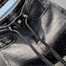 Oversize Retro Diamond Denim Mini Skirt for Women Summer High Waist Shiny Rivet Slim Skirts Gradient Black Grey Jean Skirts
