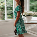 Boho Floral skirt Print Ruffles Women Dress Summer Sexy V Neck Short Sleeve A Line Chiffon Mini Dresses Beach Sundress
