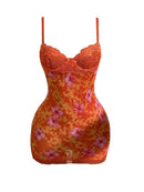 Vestido Mini de Renda Estampado com Alças Finas - Estilo Resort
