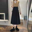 Fashion High Waist Pleated Skirt Women Korean Elegant College Style Midi Skirt Ladies Autumn Winter Thick A-line Skirts