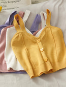 Heliar Women Knitted Crop Tops Y2K Cute Button Up V-Neck Sleeveless Straps Tops Sexy Crop Tops For Women 2025 Summer