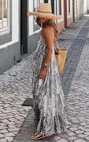 Tie Dye Print Spaghetti Strap Dresses Women Bohemian Style Loose Backless Vacation Beach Long Dress Female Fashion Streetwear