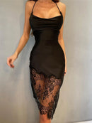 Vestido Mini Slip Feminino Sexy com Renda e Costas Abertas - Bodycon Curto Festa Clube Aniversário Noite Verão