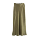 Women's Soft Touch Silk-Like Midi Skirt High Waist Elastic Waistband Chic Fashion Female Skirts Elegant Mujer