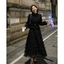Elegant Multi-Layered Tulle Skirt Long Dress Women's Autumn Winter High Waist Cake Skirt Style Slimming Elegant Midi Skirt