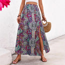 Bohemian Boho Retro Floral Print Skirts Women Indie Folk Summer High Waist A-Line Pleated Long Skirts Casual Holiday Beach Skirt