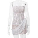 Vestido Mini Feminino Sexy Tomara que Caia com Renda e Franzido - Sem Alças Costas Abertas Festa Clube