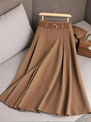 Elegant Fashion Skirts For Women 2025 New Spring Autumn Patchwork Pleated A-Line Mid-length Skirts Commuting Office Lady Skirt