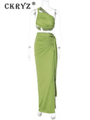 Conjunto Feminino 2 Peças com Top e Saia Longa com Fenda - Festa Clube Streetwear