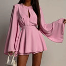 Vestido Feminino Elegante Linha A com Costas Abertas e Amarrão - Cor Sólida Cintura Marcada Estilo Executivo