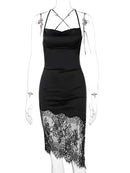 Vestido Mini Slip Feminino Sexy com Renda e Costas Abertas - Bodycon Curto Festa Clube Aniversário Noite Verão