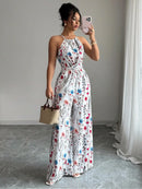 Macacão Feminino Floral com Laço na Cintura - Casual Elegante Ao Ar Livre