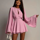 Vestido Feminino Elegante Linha A com Costas Abertas e Amarrão - Cor Sólida Cintura Marcada Estilo Executivo