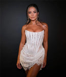 Vestido Mini Feminino Sexy Tomara que Caia com Renda e Franzido - Sem Alças Costas Abertas Festa Clube