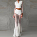 Elegant High Waist Slim Straight Trousers Sexy See Through Mesh Flare Pants for Women Summer Solid Commute Lady Long Pants Mujer