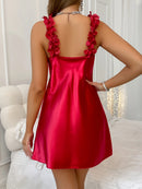 Camisola Feminina Sexy de Cetim com Renda e Decote V - Pijama Slip Dress Verão