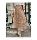 Elegant Multi-Layered Tulle Skirt Long Dress Women's Autumn Winter High Waist Cake Skirt Style Slimming Elegant Midi Skirt