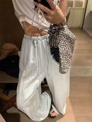 Elegant White Wide Leg Pants Women Fashion Streetwear Linen Black Baggy Pants Summer Korean High Waist Casual Straight Trousers