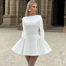 Vestido Mini Feminino com Renda Patchwork e Cintura Franzida - Linha A Costas Abertas Sexy Festa Balada Outono Inverno