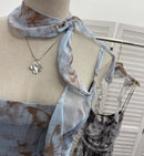 Women's Vintage Tie-dye Printed Mesh Spaghetti Strap Camisole Hot Girl Irregular Ruffled Ribbon Sleeveless Top Partyclub 1185