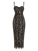 Vestido Longo Feminino com Renda e Alças Finas - Elegante Festa Noite