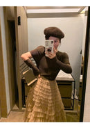 Elegant Multi-Layered Tulle Skirt Long Dress Women's Autumn Winter High Waist Cake Skirt Style Slimming Elegant Midi Skirt
