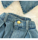 Faionable Denim ter Ne Crop Top And High Waist  Skirt Women's Set Summer Polyester Material Youthful Sle