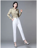 White Pants Women Elastic High-waisted Haren Pants Fashion Wild Professional Suit Pants Office Ladies Trousers Black Khaki Pants