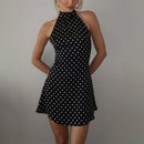 Vestido Mini Feminino com Bandagem e Patchwork Contrastante - Sexy Cintura Alta Verão