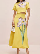 Bonboho Women's Matching Set Floral Printed Short Sleeve Cropped Top & Flared Midi Skirt 2026 Summer Casual Skirt Sets