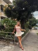 Vestido Mini Feminino Vermelho com Poa e Alças de Cetim - Sexy Sem Manga Costas Abertas Slim Praia Clube