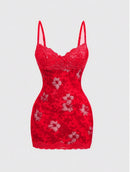 Vestido Mini de Renda Estampado com Alças Finas - Estilo Resort