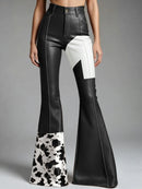 Cow Pattern Printed High Waist Flare Pants for Women Autumn Street Trousers Elastic Waist Comfortable Bodycon Bottoms