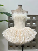 Vestido Mini Feminino Floral com Renda e Tomara que Caia - Sem Manga Costas Abertas Coquetel Festa