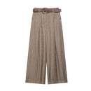 High Waist Wide Leg Pants for Women Fashion Belted Front Darts Side Pockets Female Trousers