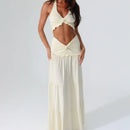 Women's Sexy Party Top Skirt Sets  V Neck Pleated Hem Halter Vest Low Waist Slim Fit Long Skirt 2026 New Lady Beach Dresses