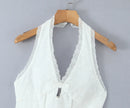 Vestido Feminino Branco com Renda Bordada e Halter - Sem Manga Costas Abertas Sexy Linha A Festa 2025