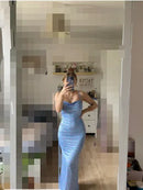 Vestido Longo Feminino Elegante com Alças Finas e Costas Abertas - Festa Y2K