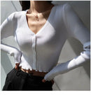 Sexy Knitted Cardigan V Neck Naked Navel Crop Tops Chic Fungus Hem Shirt Women's Spring and Summer Korean Versatile Y2k Sweater