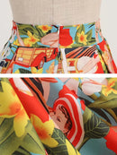 Floral Print Summer Skirt Women High Waist Swing 50s Vintage Retro Rockabilly Midi Pleated Skirts Faldas
