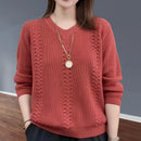 V-neck Knitted Sweater Autumn Popular Women's Clothing Foreign Style Inside with Solid Color Bottoming Shirt Top Jumpe Homme