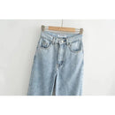 Women's High Waist Jeans 2025 Spring Fall Relaxed Straight Leg Raw Hem Floor-Length Vintage Inspired Daily Uniform